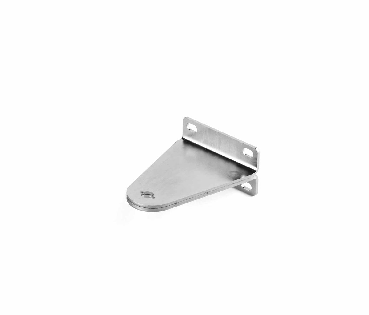Comunello RAM 300 Swing Gate Motor mounting bracket in silver metal, with a flat triangular plate and perforated upright flanges.
