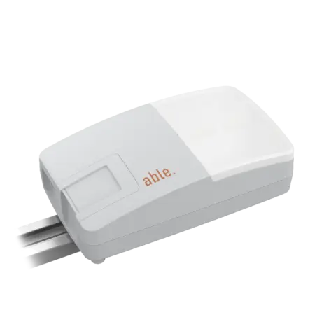Able DC-Series Garage Door Operators in a white plastic housing with a recessed control panel and orange Able logo