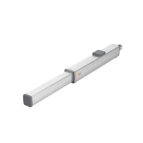 Able HY-Series Hydraulic Swing Gate Operators, silver metal linear actuator with a telescoping arm and orange trim detail.