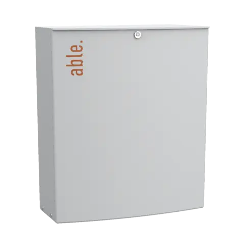 Able SL Extra Large Sliding Gate Operator control cabinet in light grey metal, with orange Able branding and a top power button.
