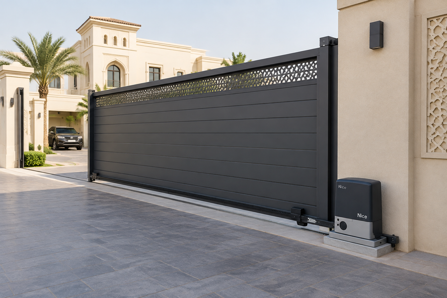 Automated sliding gate with gate motor installed