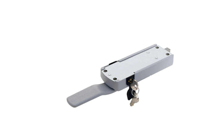 Comunello EAGLE Underground Swing Gate Motor, a compact silver metal unit with a grey release lever and keys.