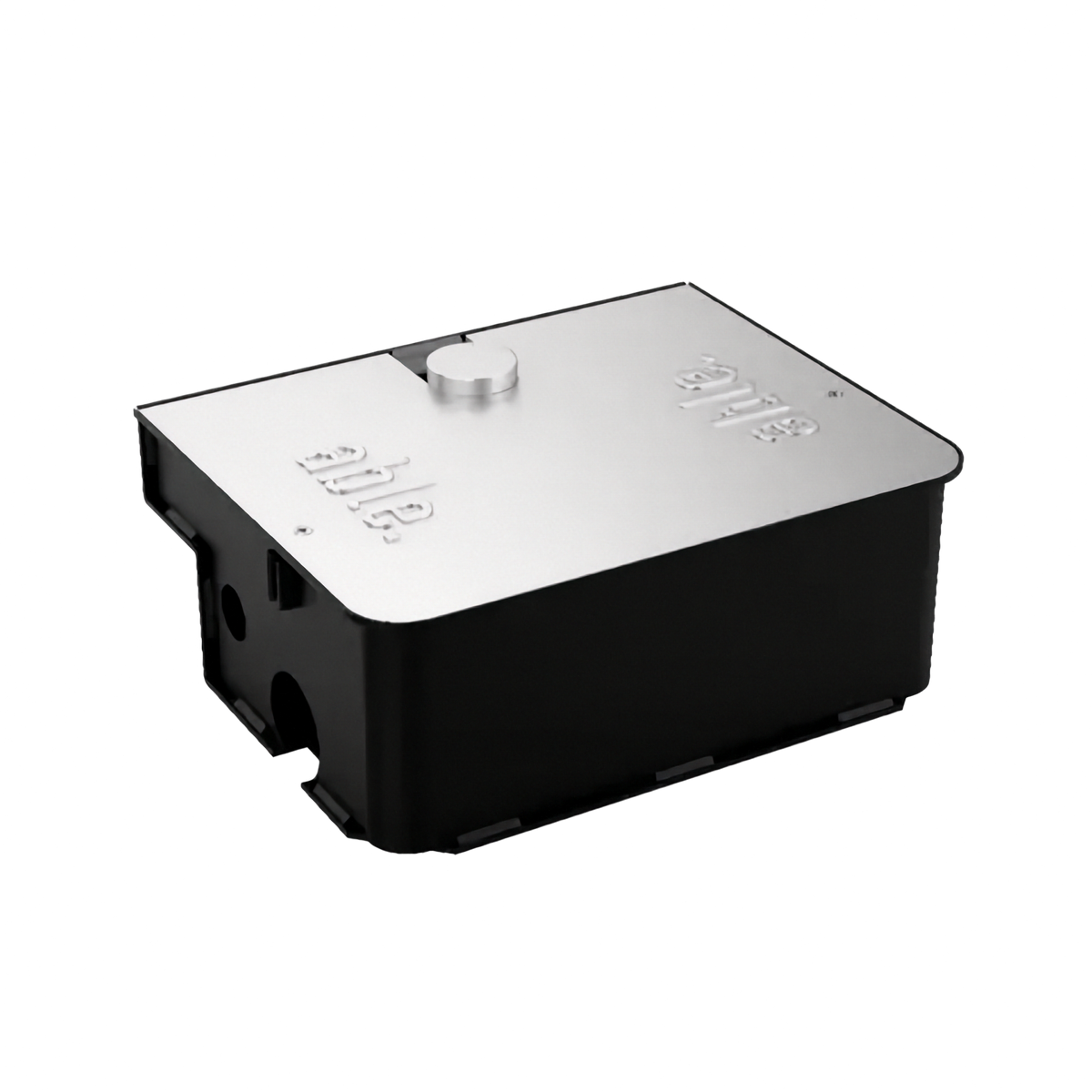 Underground swing gate operator box with a brushed silver metal lid, black housing and raised Able branding; Able UG Medium 3500