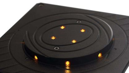 Quiko Automatic Rising Bollards with a black circular metal top, amber warning lights, and visible mounting plate