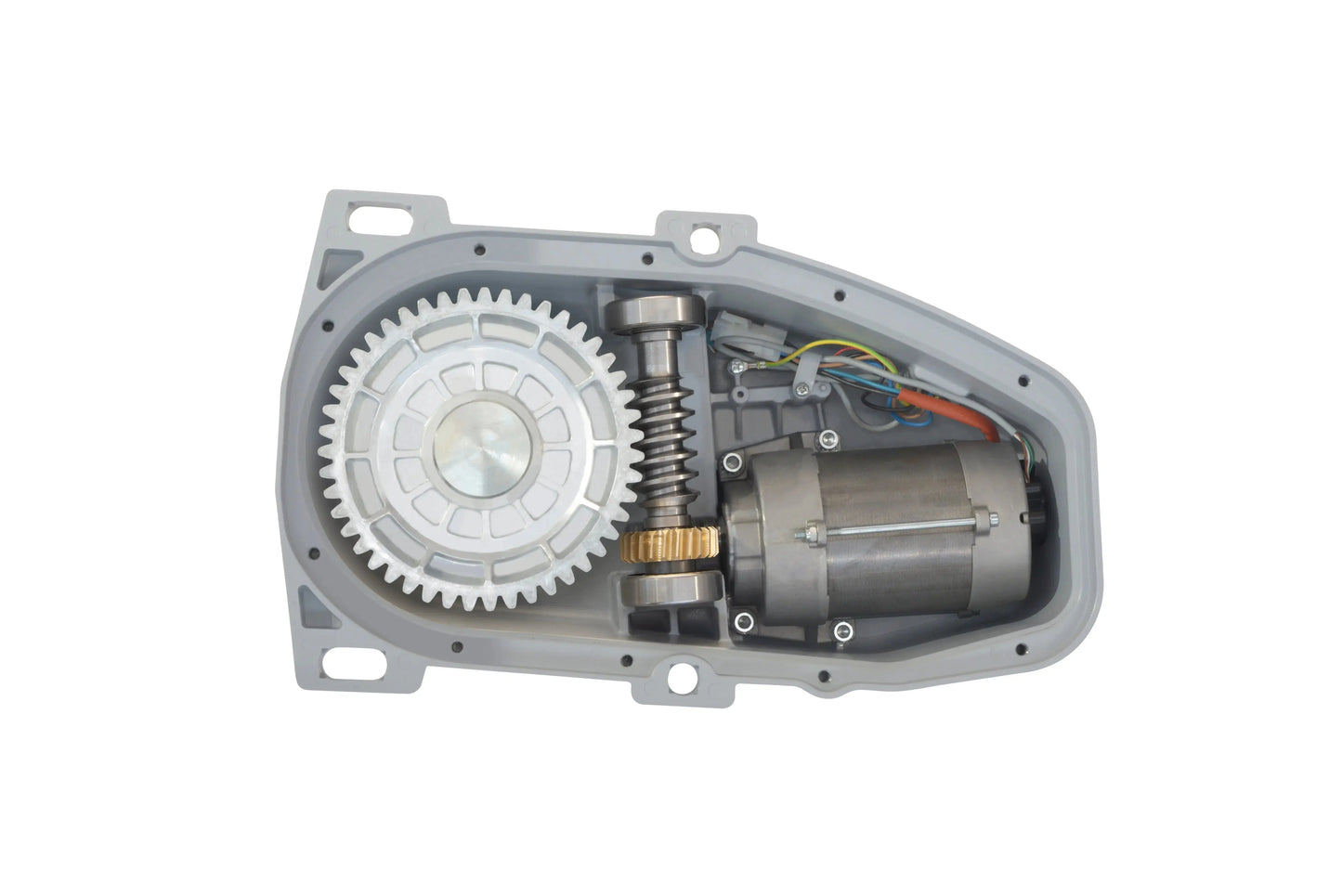 Internal view of a swing gate motor with gear mechanism and wiring for automated gate systems in Qatar