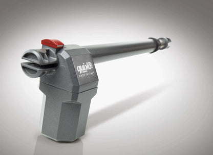 Quiko EON E-600 Swing Gate Operator with a gray metal housing, long silver actuator arm and red release lever.