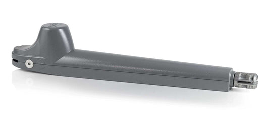 Quiko ROTELLO Swing Gate Operator in dark gray metal, with a long actuator arm and raised motor housing.