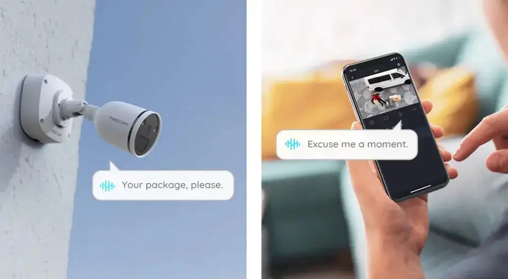 Smart security camera with two-way audio for package delivery alerts and remote access via smartphone app