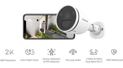 Foscam 2K outdoor security camera with color night vision, human detection, and dual-band Wi-Fi for smart home safety