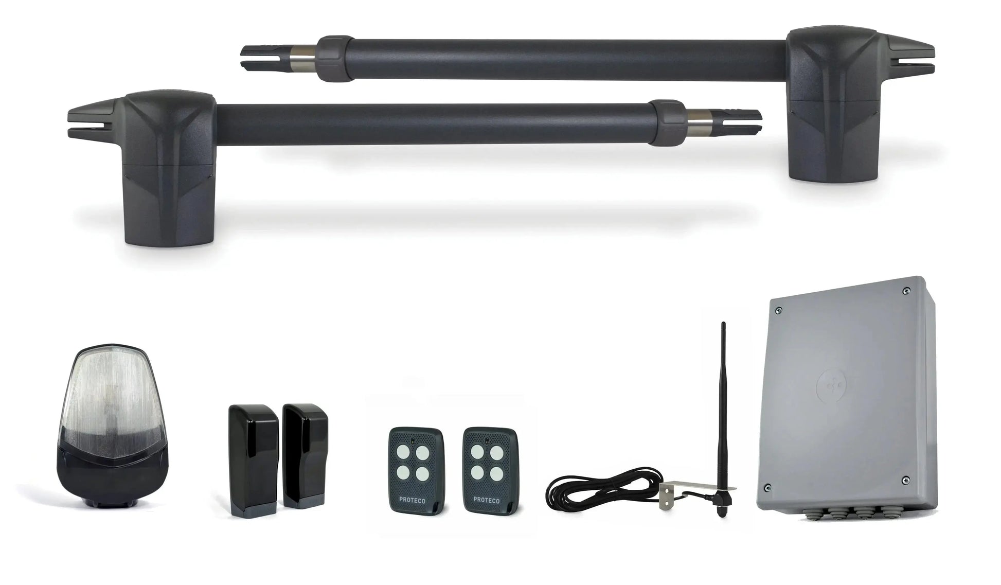 Italian automatic swing gate kit with motors, remotes, control box, and safety sensors for Qatar homes and businesses