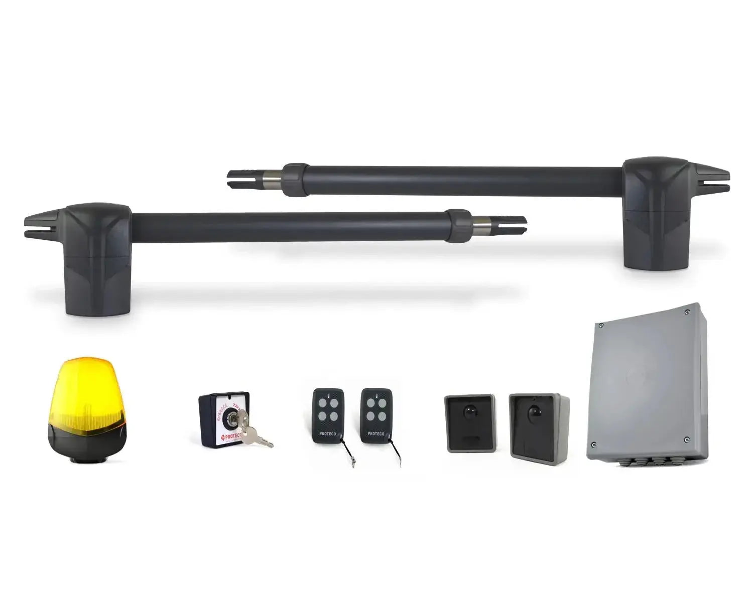 Italian automatic swing gate kit with motor, remotes, safety sensors, and control box for Qatar homes and businesses