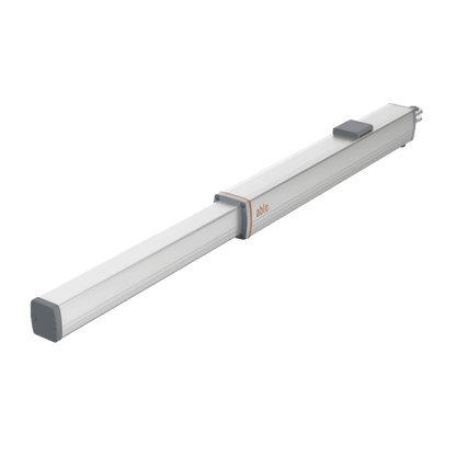 Able HY Large Hydraulic Swing Gate Operator, silver aluminium actuator with an extended arm and dark end caps