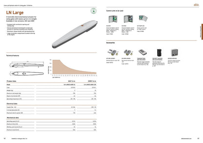 Able LN-Series Linear Swing Gate Motors, silver aluminium linear actuator with tapered housing and black end cap, shown with control units and accessories
