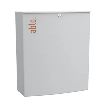 Able SL Extra Large Sliding Gate Operator control cabinet in light grey metal, with orange Able branding and a top power button.