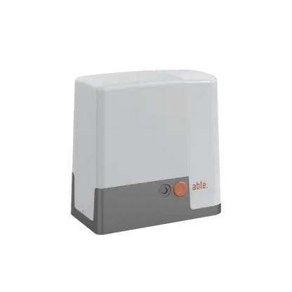 Sliding gate operator, Able SL Large Sliding Gate Operator, with a white and grey housing, orange button and Able logo.