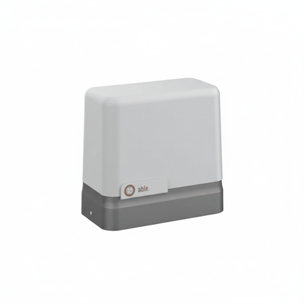 Able SL-Series Sliding Gate Motors with a smooth light grey housing, dark grey base and small orange Able logo