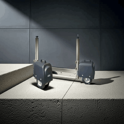 Casit ROLLY Wheel Drive gate operator with two black wheeled housings, metal support bars and silver wheels.