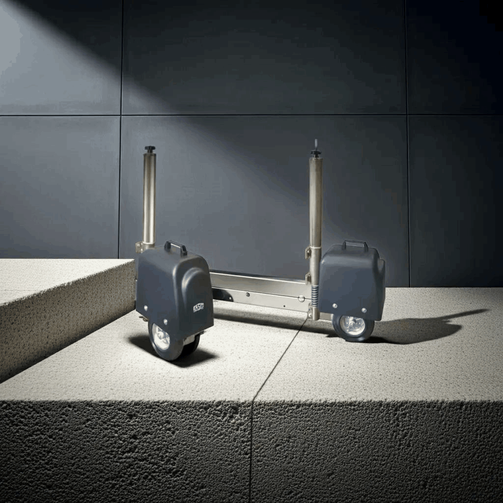 Casit ROLLY Wheel Drive gate operator with two black wheeled housings, metal support bars and silver wheels.