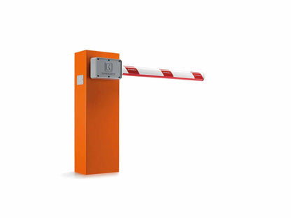 Comunello BORDER 400 Automatic Parking Barrier with an orange cabinet and white boom with red reflective markings
