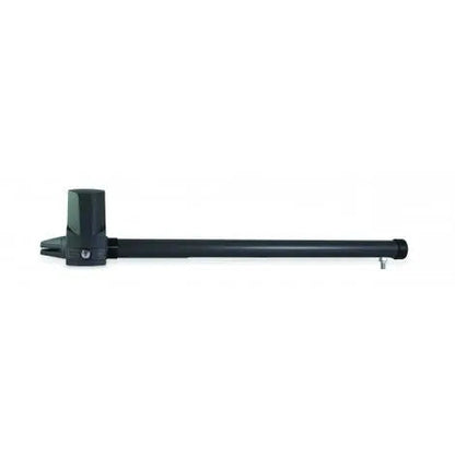 Swing gate operator, Proteco LEADER TA NEW, black metal telescopic actuator with a compact motor housing and long drive arm.
