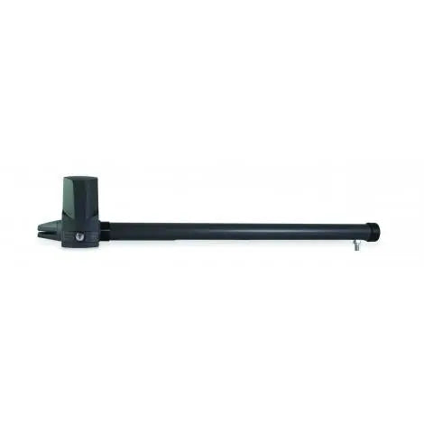 Swing gate operator, Proteco LEADER TA NEW, black metal telescopic actuator with a compact motor housing and long drive arm.