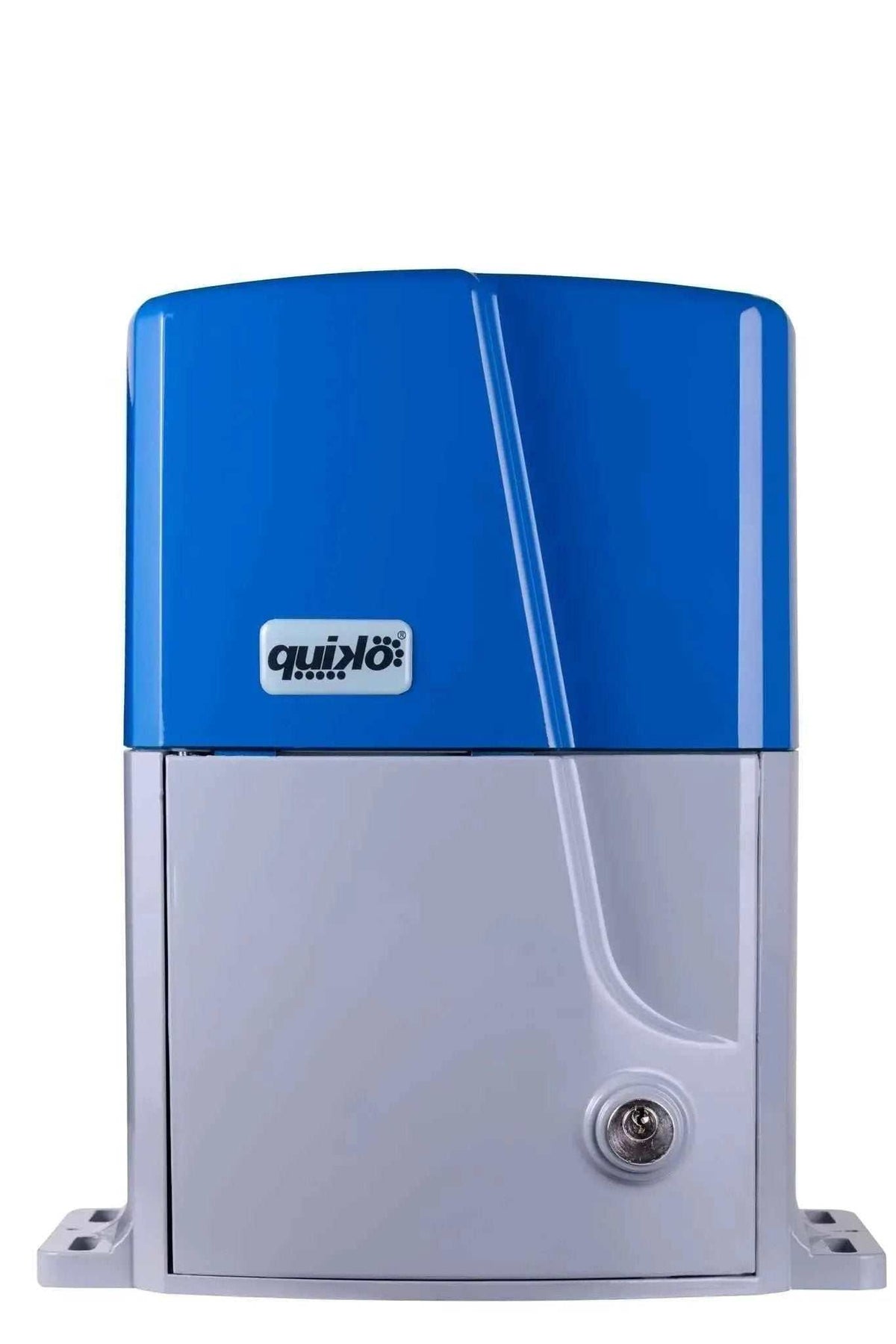 Quiko ERCOLE 2500 Industrial Sliding Gate Motor with a blue upper casing, silver metal lower panel and round key lock.