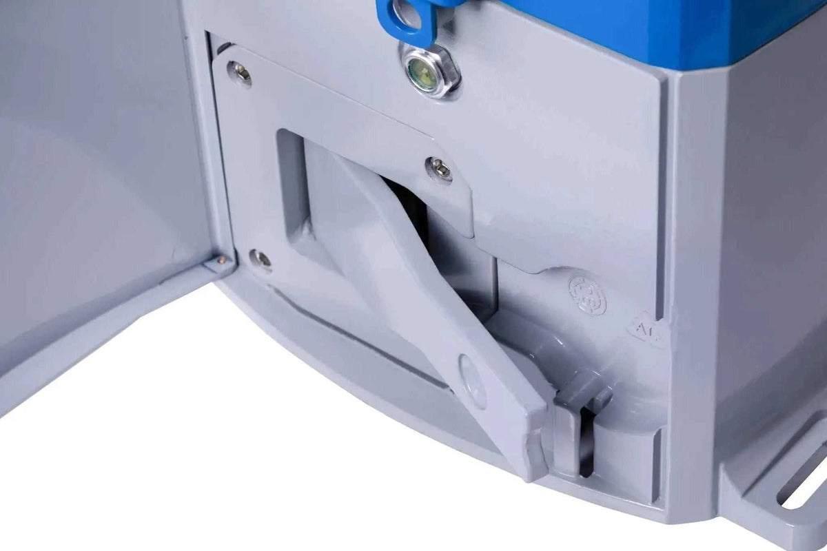 Quiko ERCOLE 2500 Industrial Sliding Gate Motor with a white and blue metal housing, visible bolts and release mechanism.