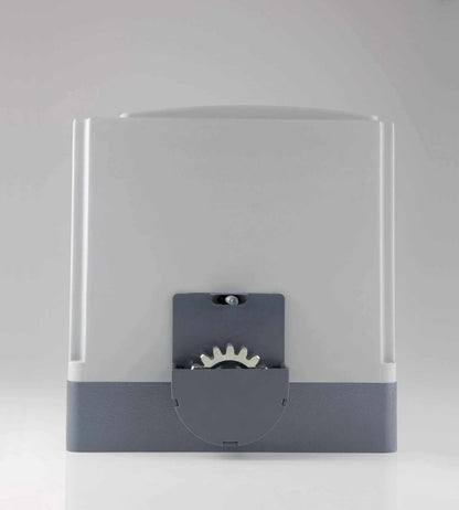 Quiko MOOVY sliding gate operator in Qatar, compact gray and white housing with an exposed metal drive gear